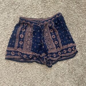 Navy and Pink Patterned Women Shorts